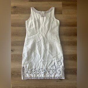 Jennifer Eden White Embroidered Sleeveless Sheath Dress, Size 10- EUC